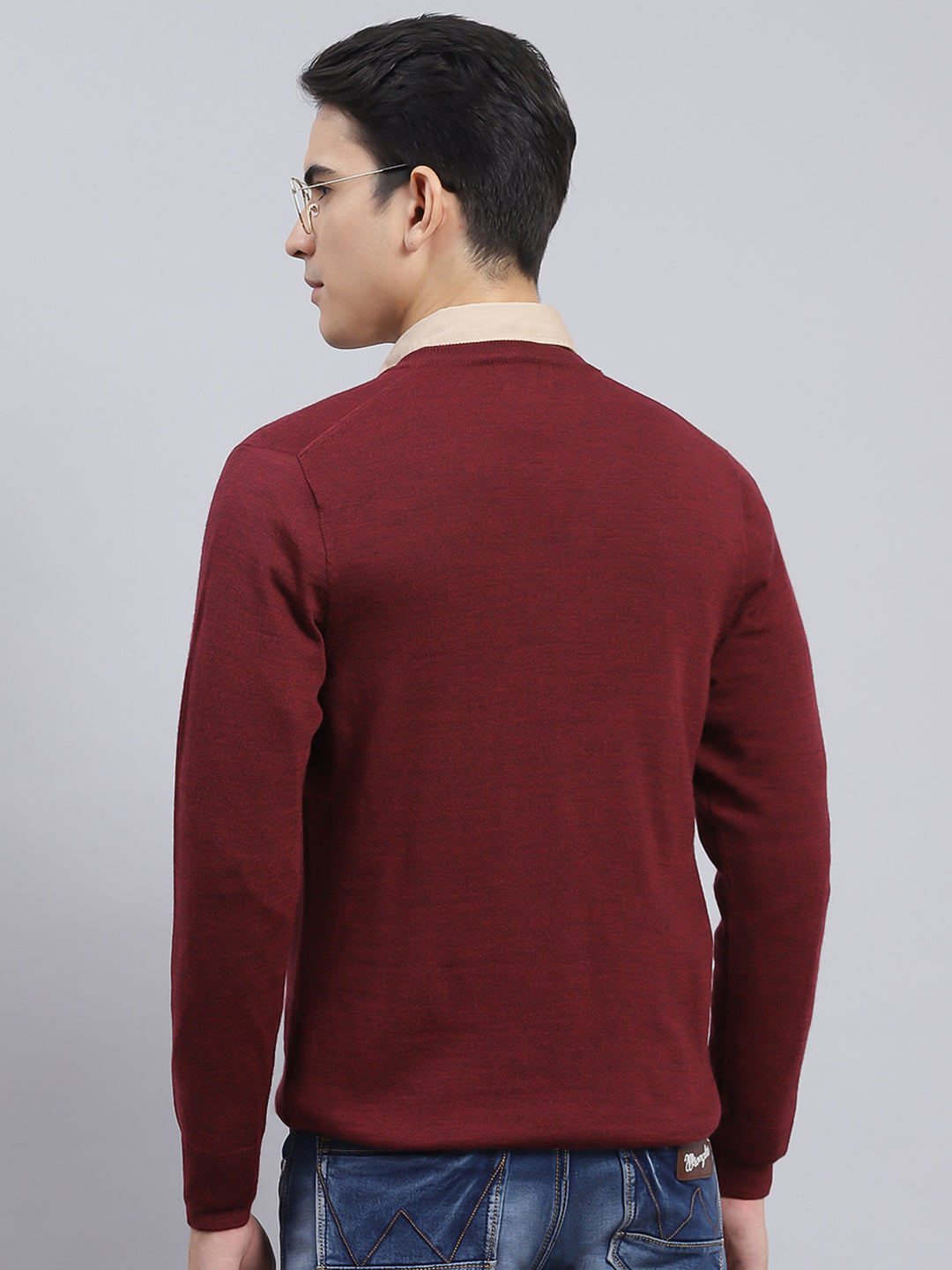 Men Maroon Solid Pure wool Pullover