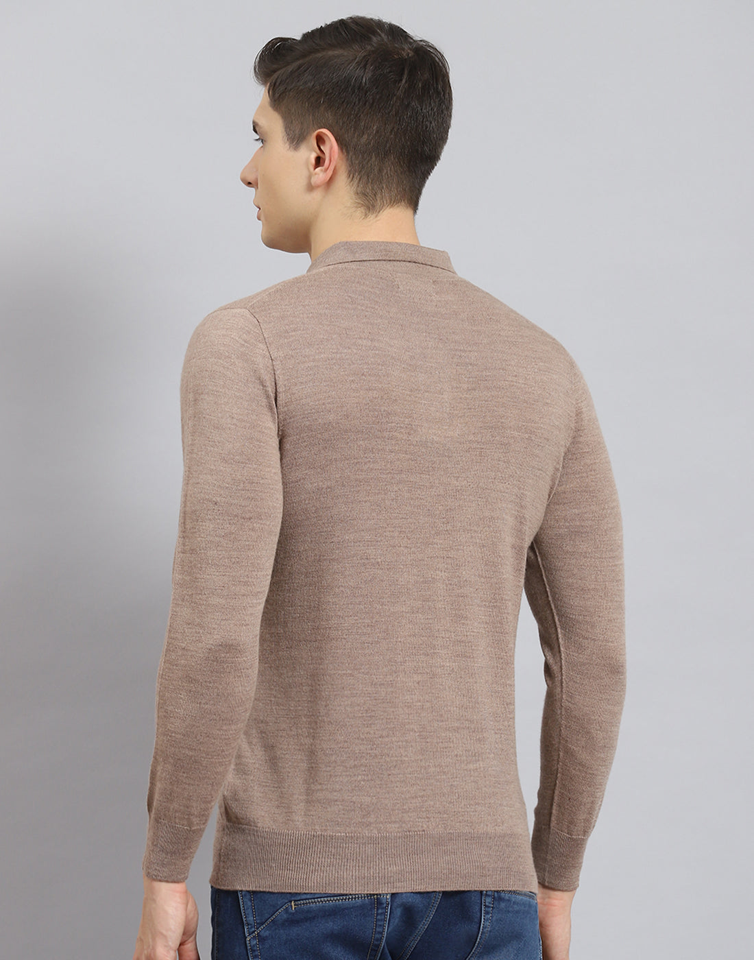 Men Brown Solid Polo Collar Full Sleeve T-Shirt