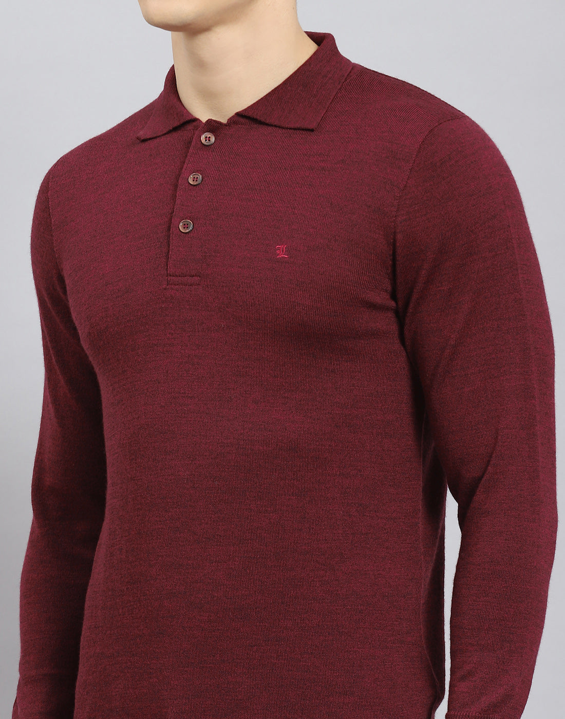 Men Maroon Solid Polo Collar Full Sleeve T-Shirt