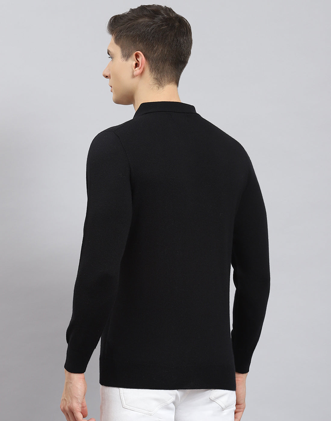 Men Black Solid Polo Collar Full Sleeve T-Shirt