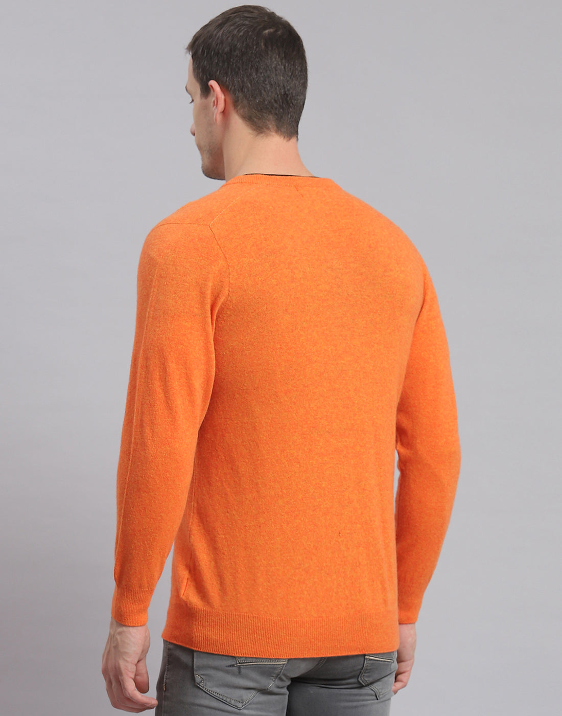 Men Orange Solid V Neck Full Sleeve Sweater