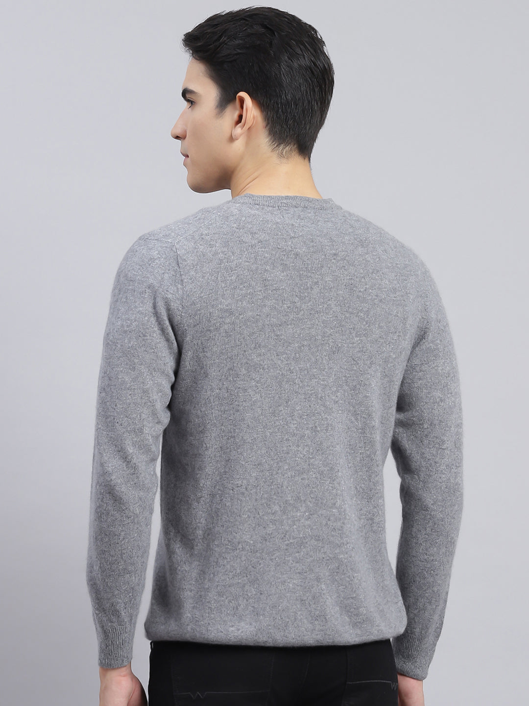 Men Grey Solid Lamb wool Pullover