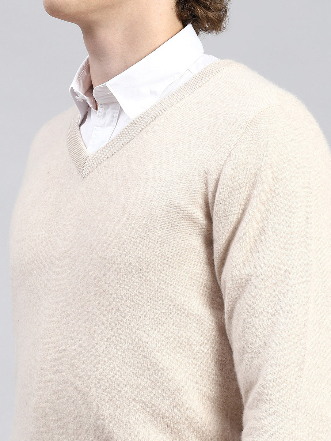 Men Beige Solid Pullover