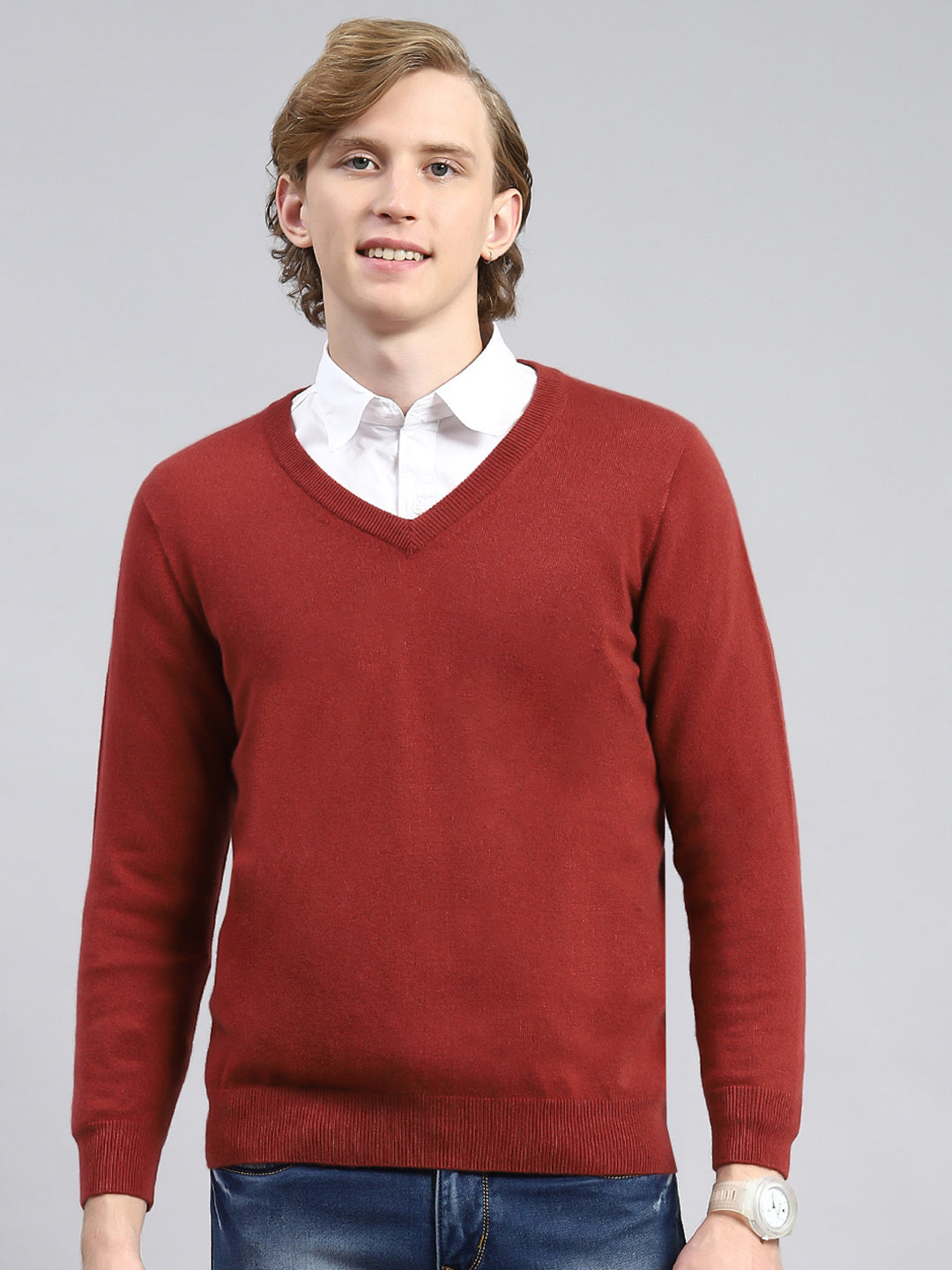 Men Red Solid Pullover