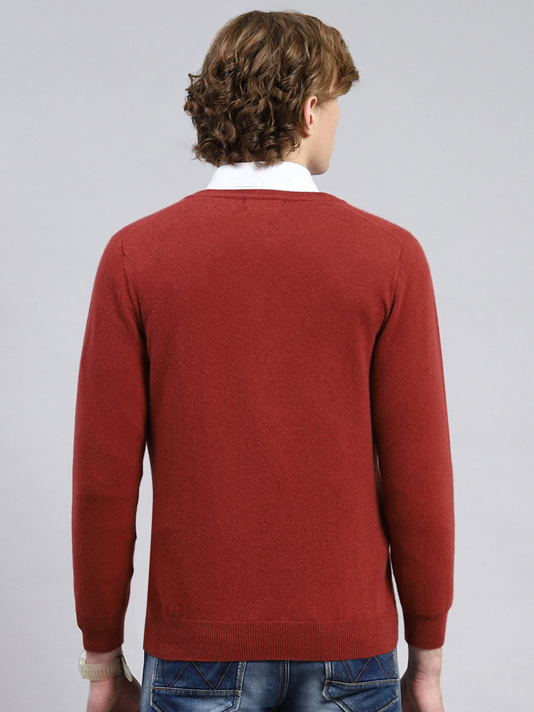 Men Red Solid Pullover