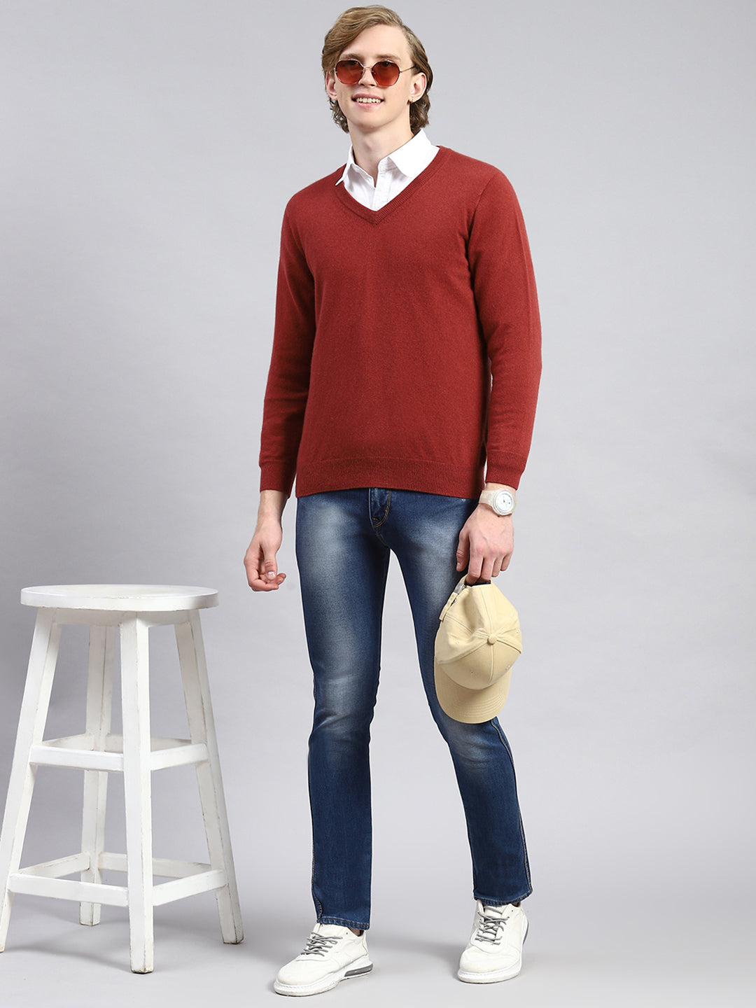 Men Red Solid Pullover