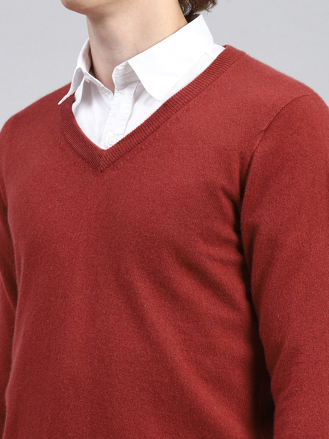 Men Red Solid Pullover