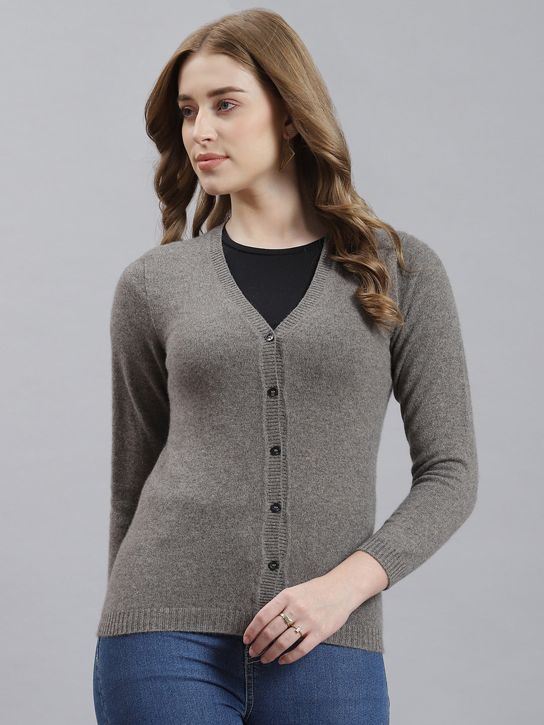 Women Grey Solid Cardigan