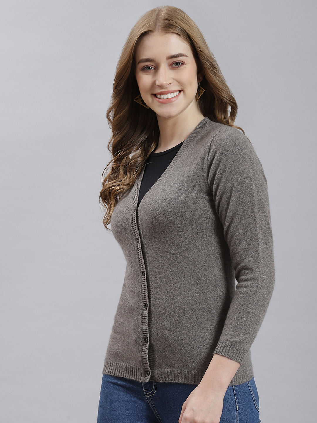 Women Grey Solid Cardigan