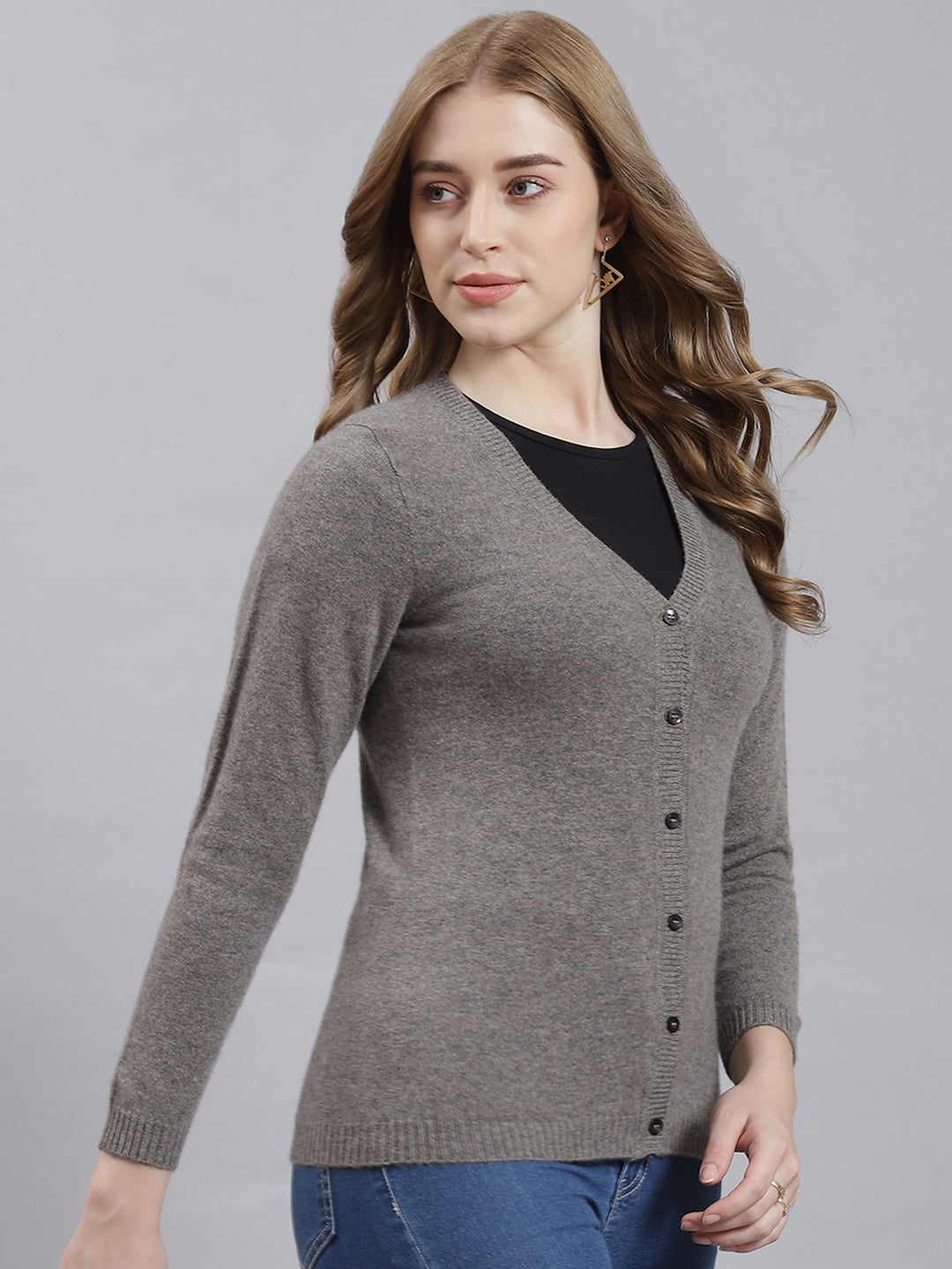 Women Grey Solid Cardigan