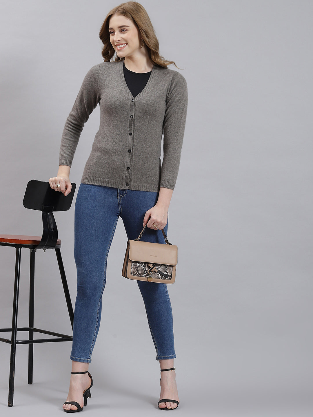 Women Grey Solid Cardigan