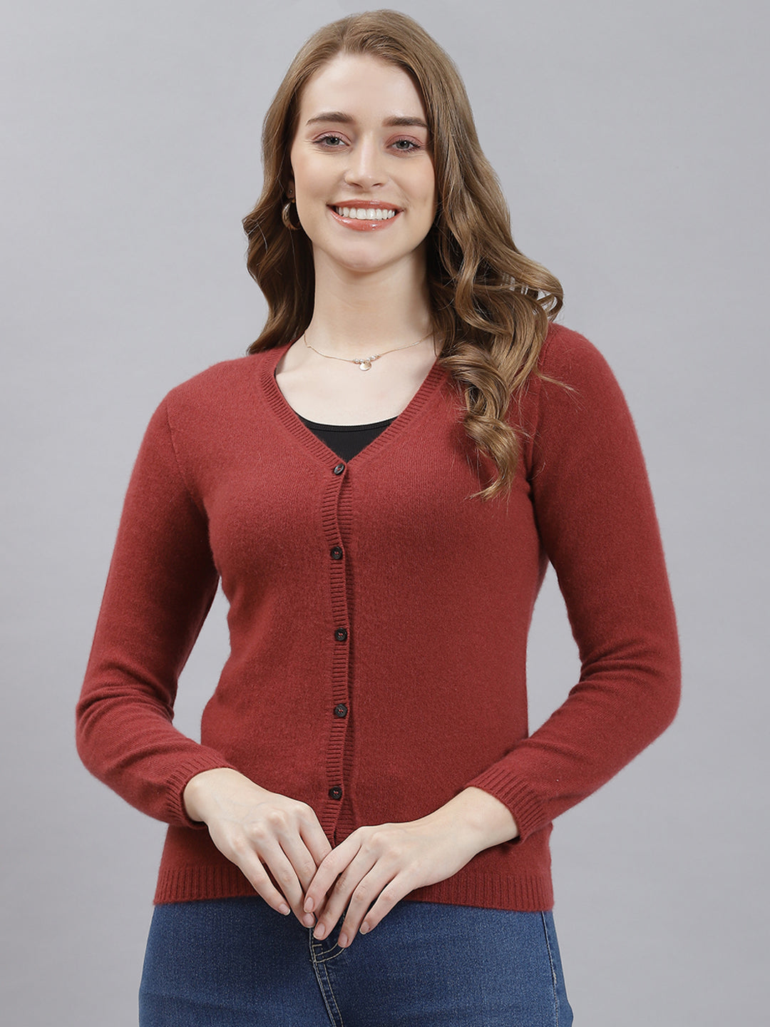 Buy Women Red Solid Cardigan Online in India - Monte Carlo