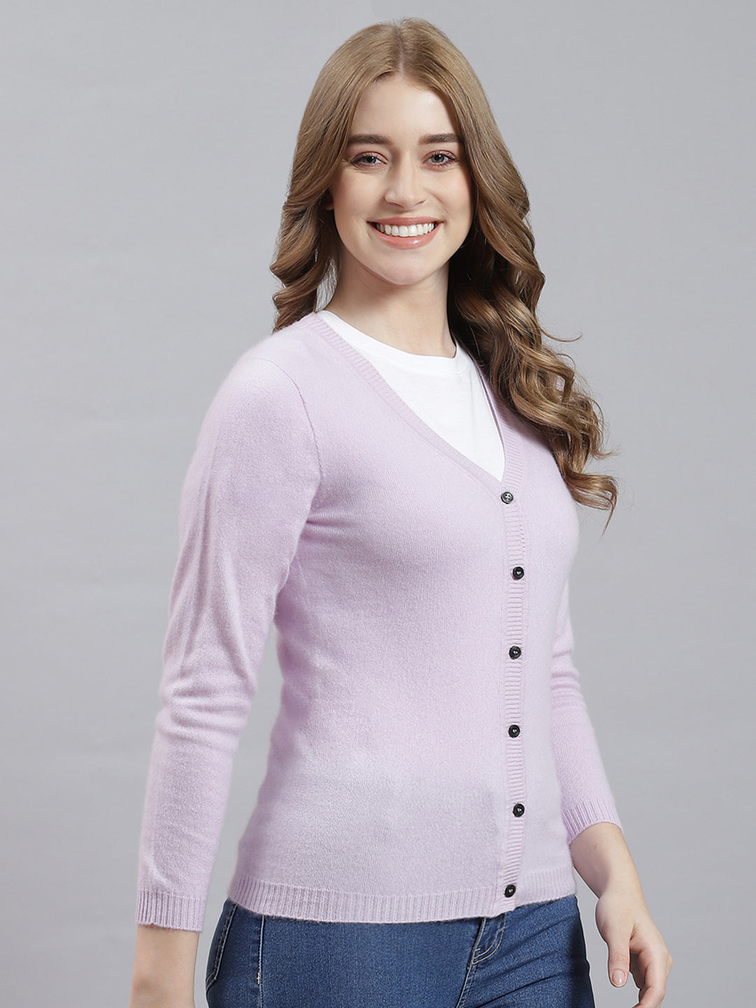 Women Purple Solid Cardigan