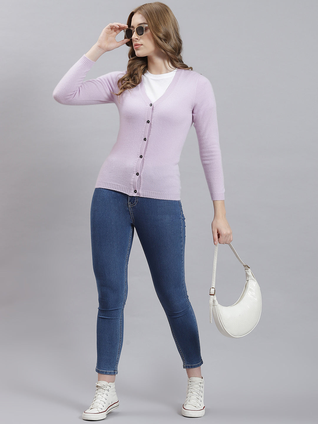 Women Purple Solid Cardigan