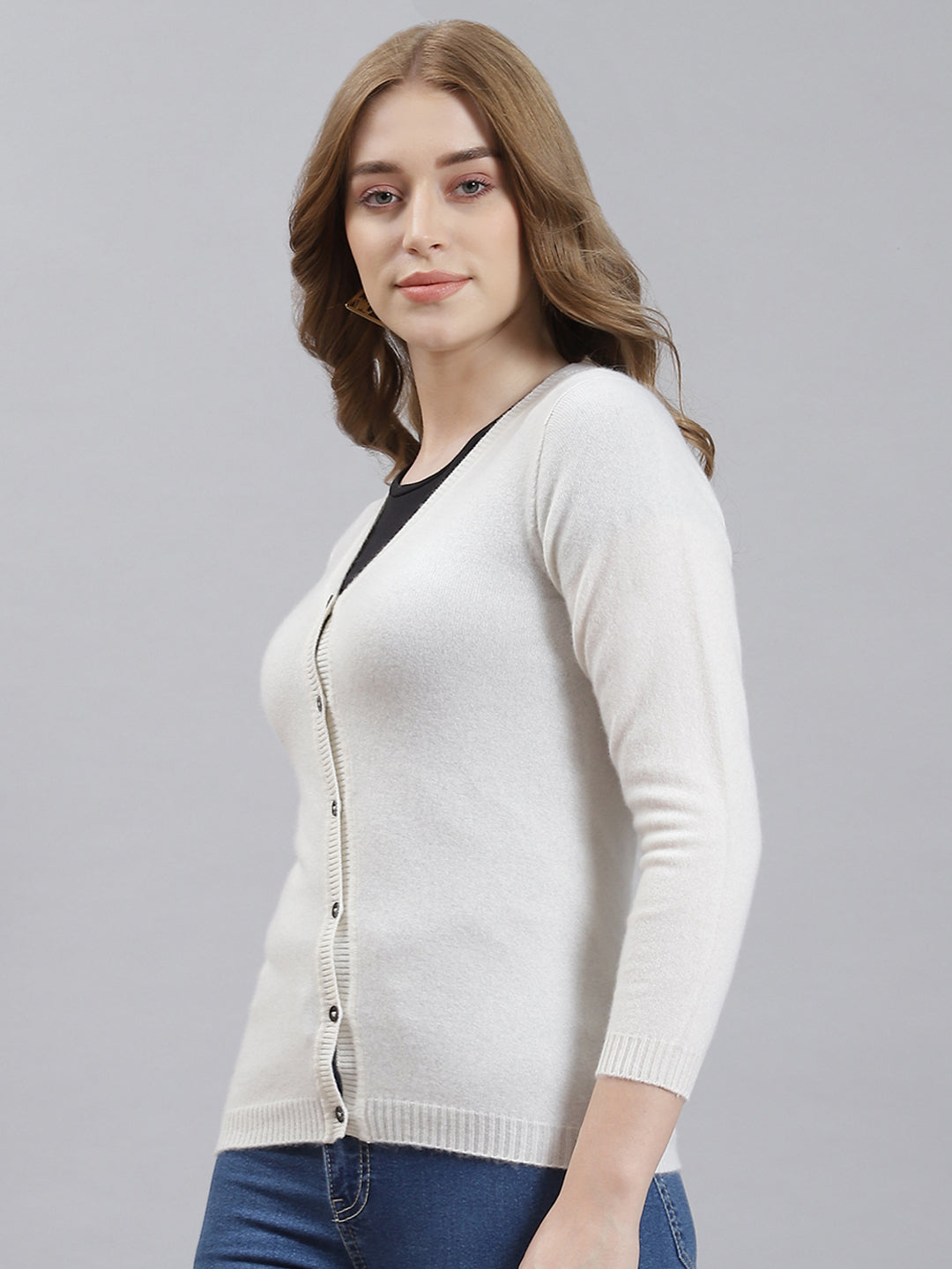 Women White Solid Cardigan