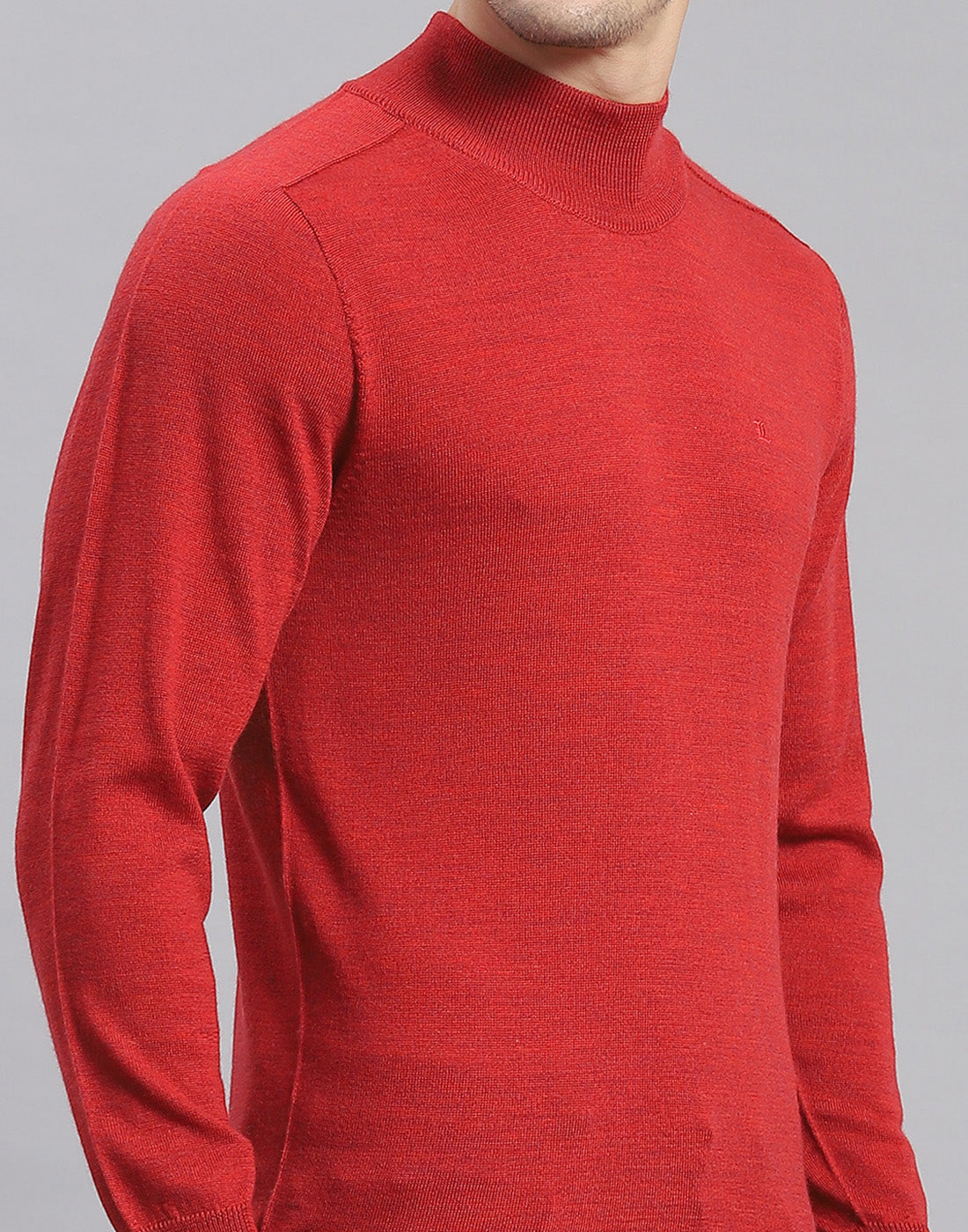 Men Maroon Solid T Neck Full Sleeve Sweater