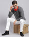 Men Grey Solid Round Neck Full Sleeve Sweater