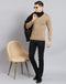 Men Brown Solid V Neck Full Sleeve Sweater