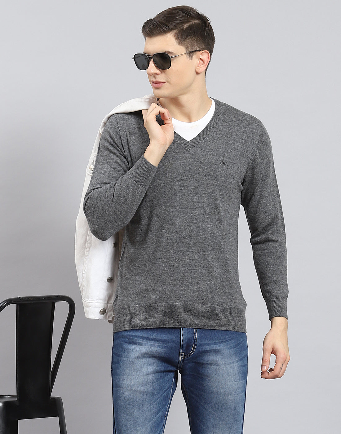 Men's gray crew neck 2025 sweater