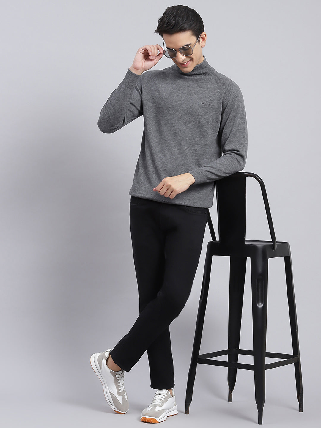 Black Turtleneck Men Knitted Sweater Classic Solid Color Casual