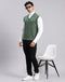 Men Green Solid V Neck Sleeveless Sweaters/Pullovers