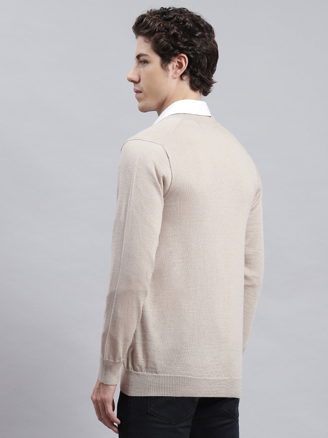 Men Beige Solid Cardigan