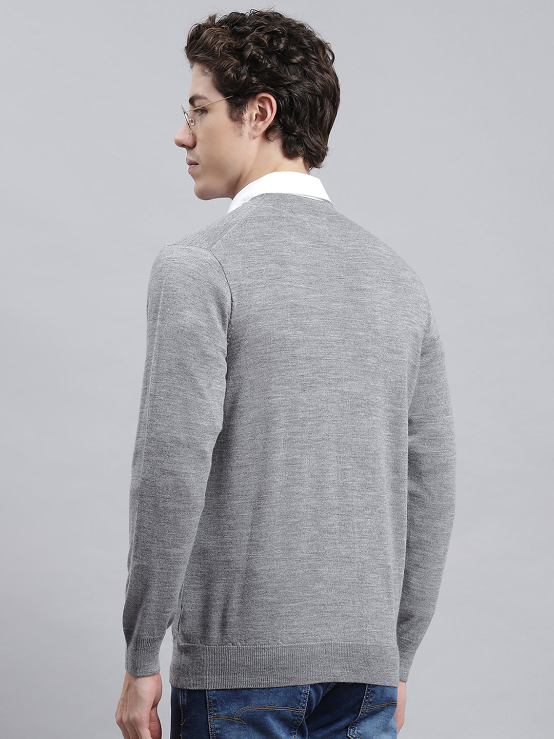 Men Grey Solid Cardigan