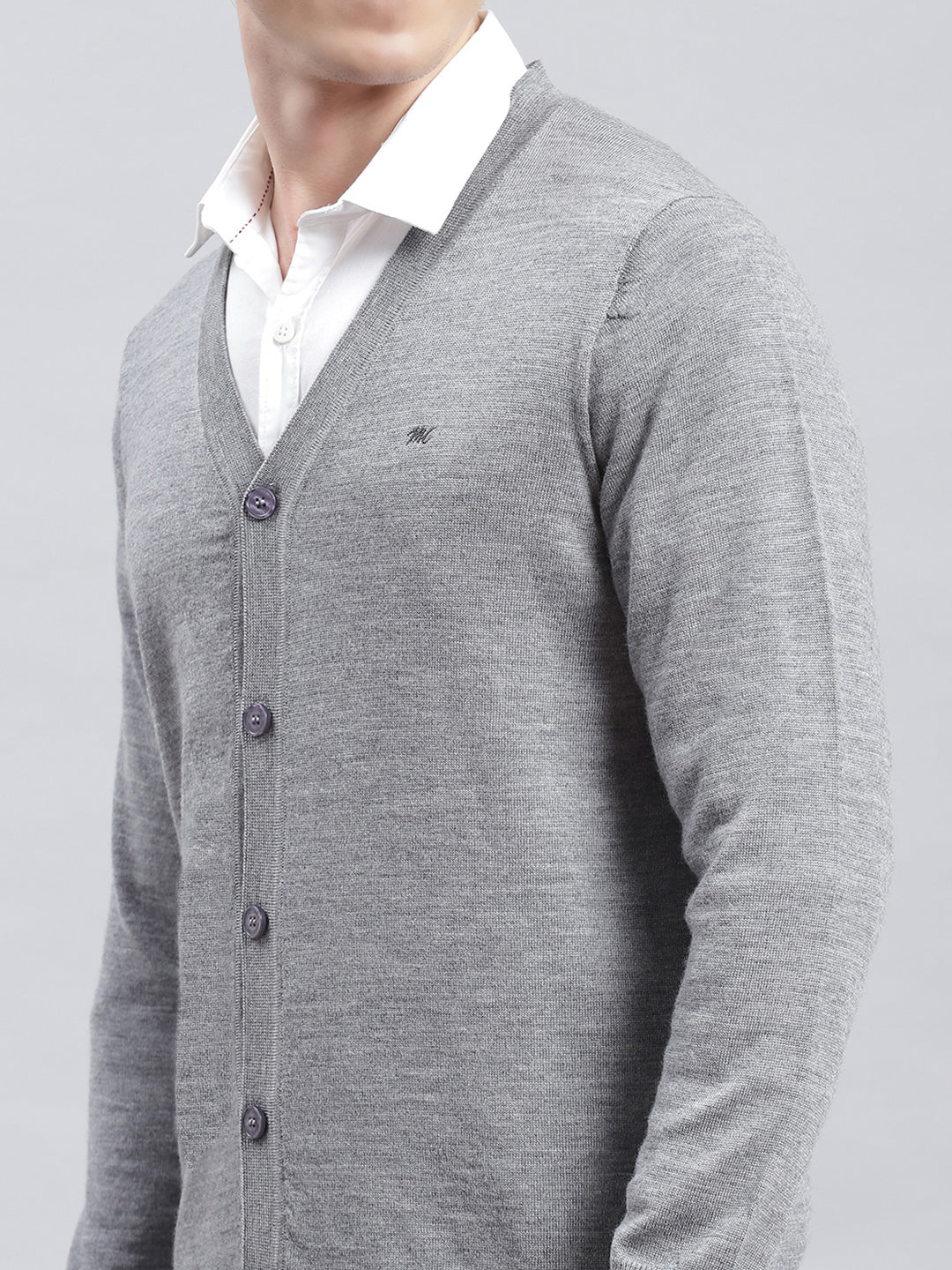 Men Grey Solid Cardigan