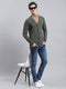 Men Olive Solid Cardigan