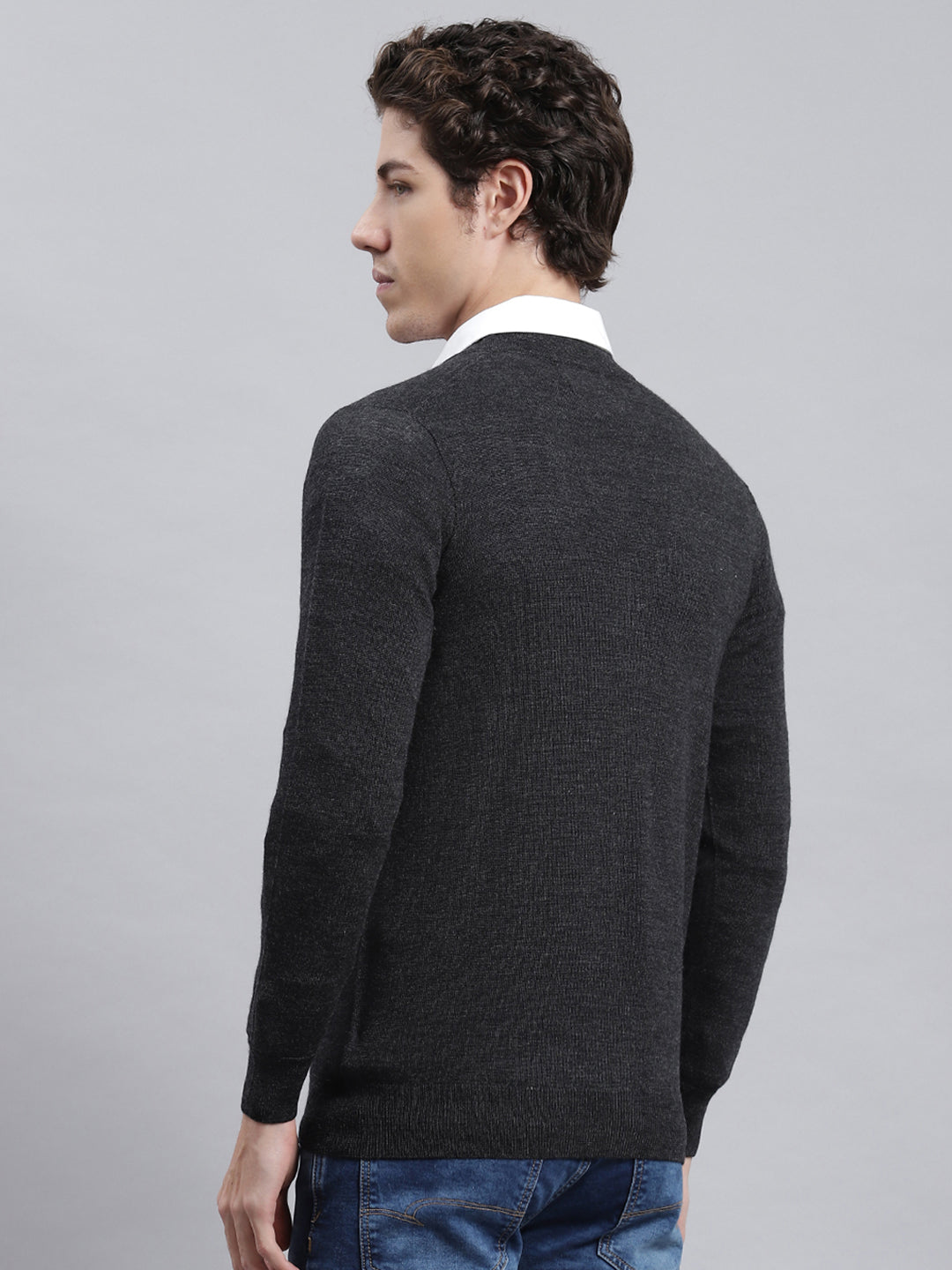 Men Grey Solid Cardigan