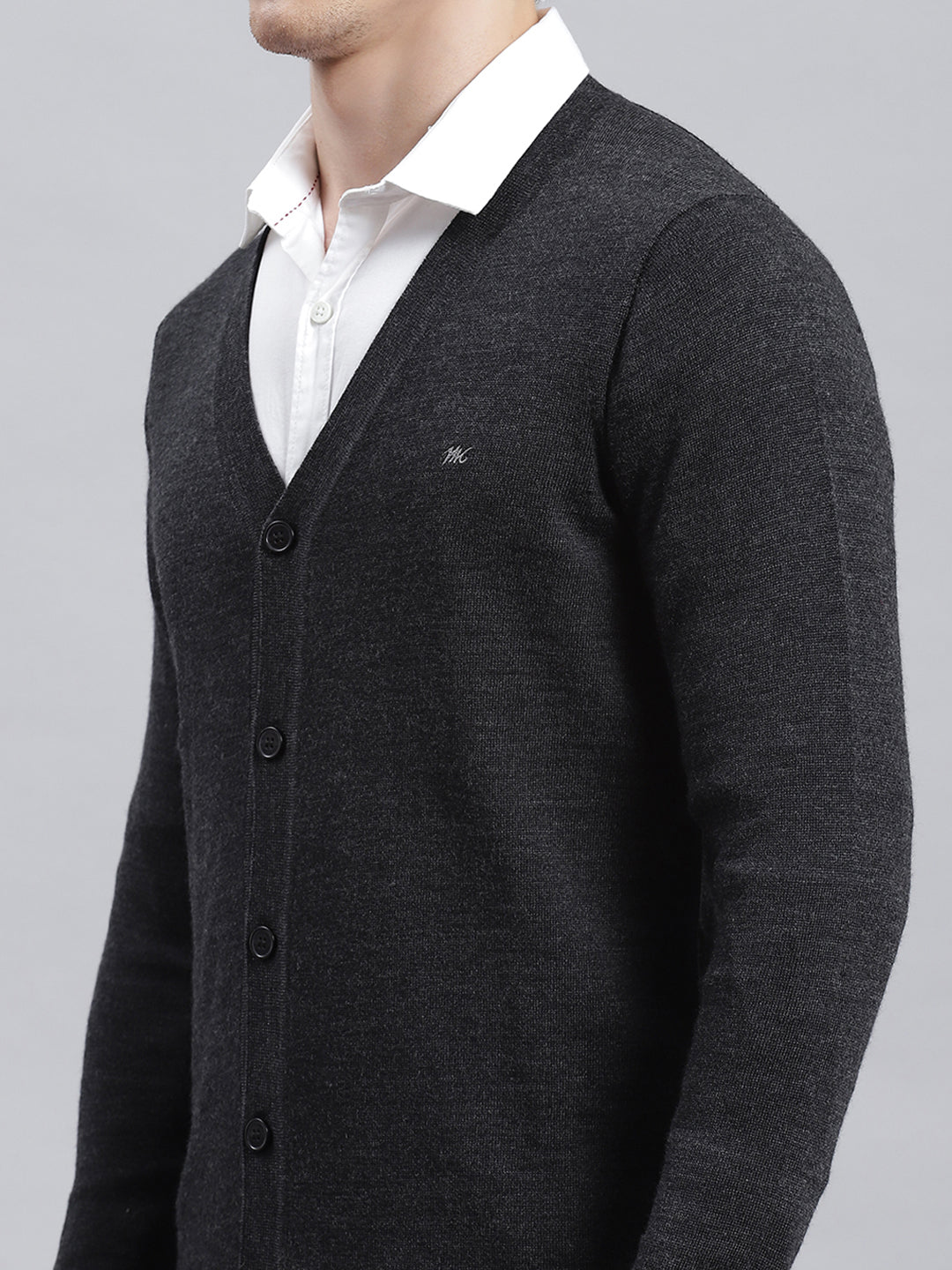 Men Grey Solid Cardigan