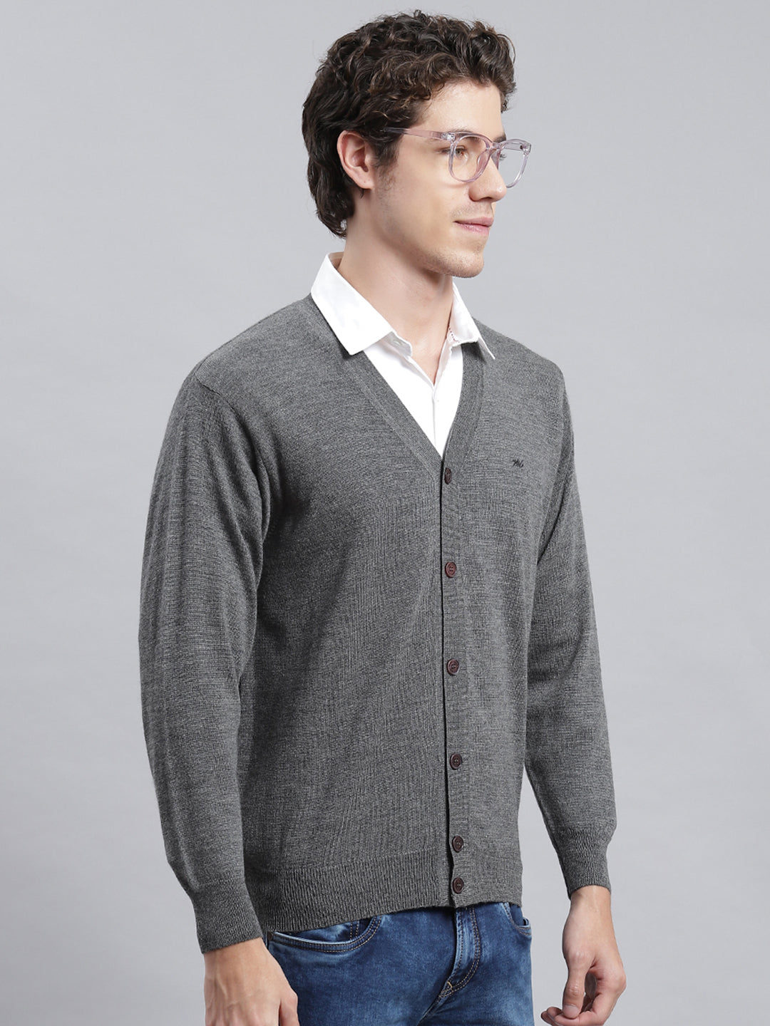 Men Grey Solid Cardigan