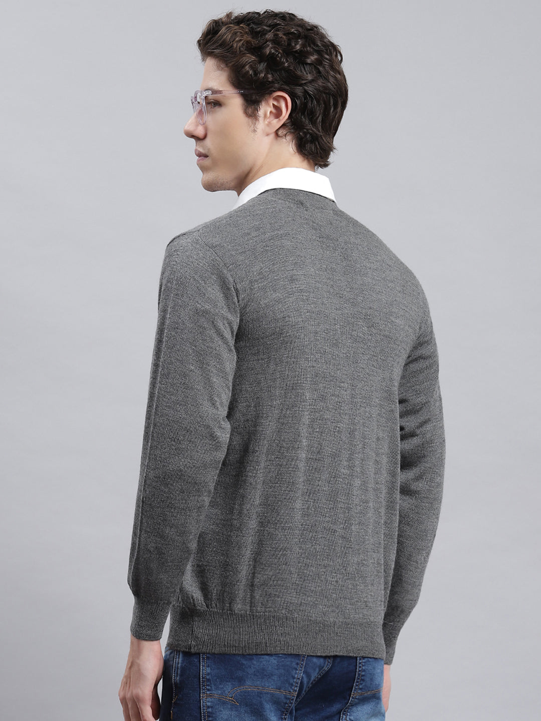 Men Grey Solid Cardigan