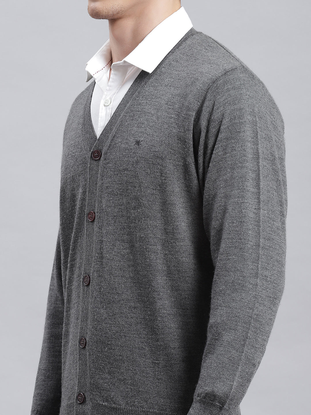 Men Grey Solid Cardigan