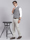 Men Grey Melange Solid V Neck Sleeveless Sweaters/Pullovers