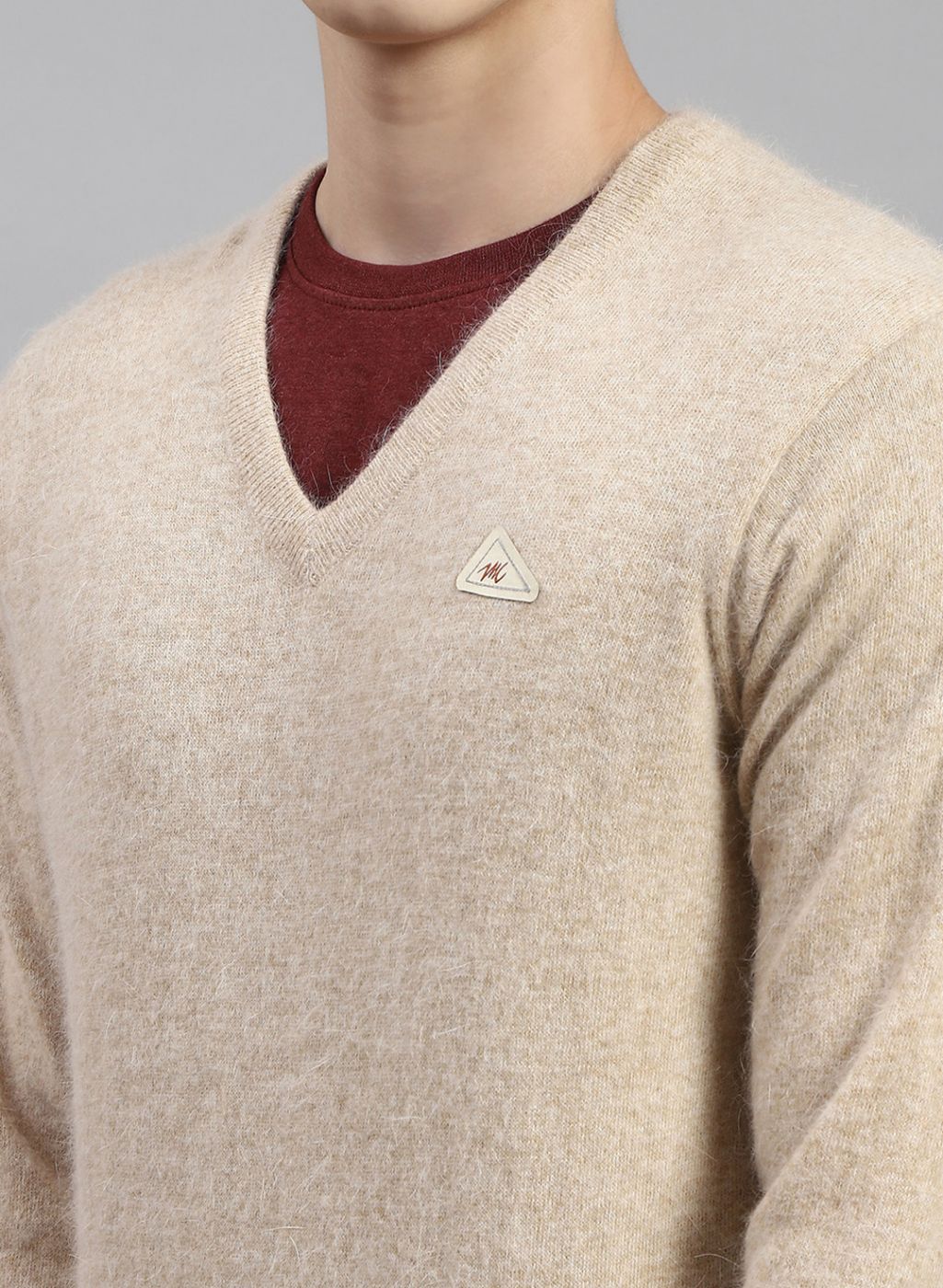 Men Light Brown Solid Angoora Pullover