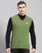 Men Green Solid V Neck Sleeveless Sweater