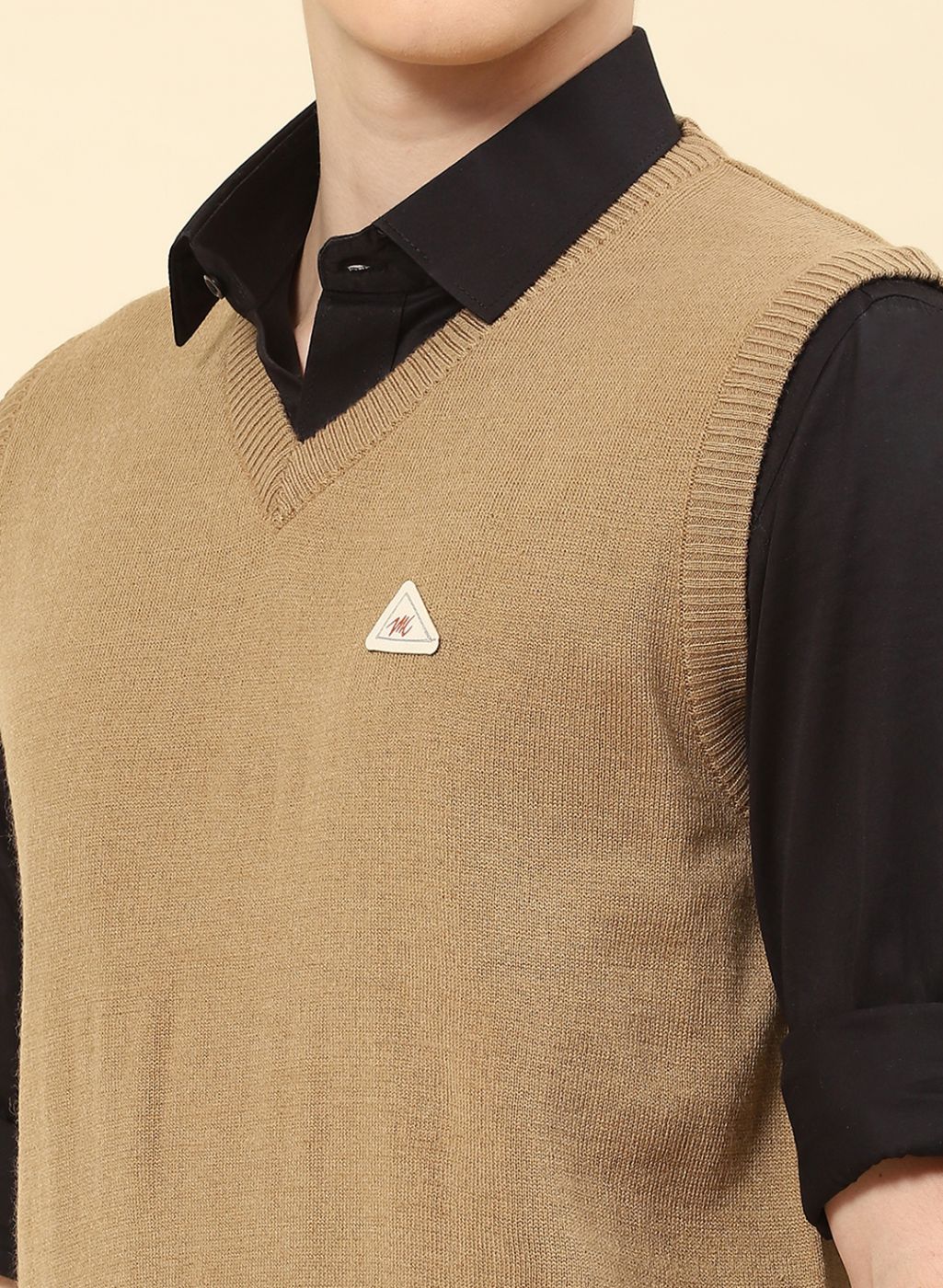 Men Beige Solid Blend wool Sweater