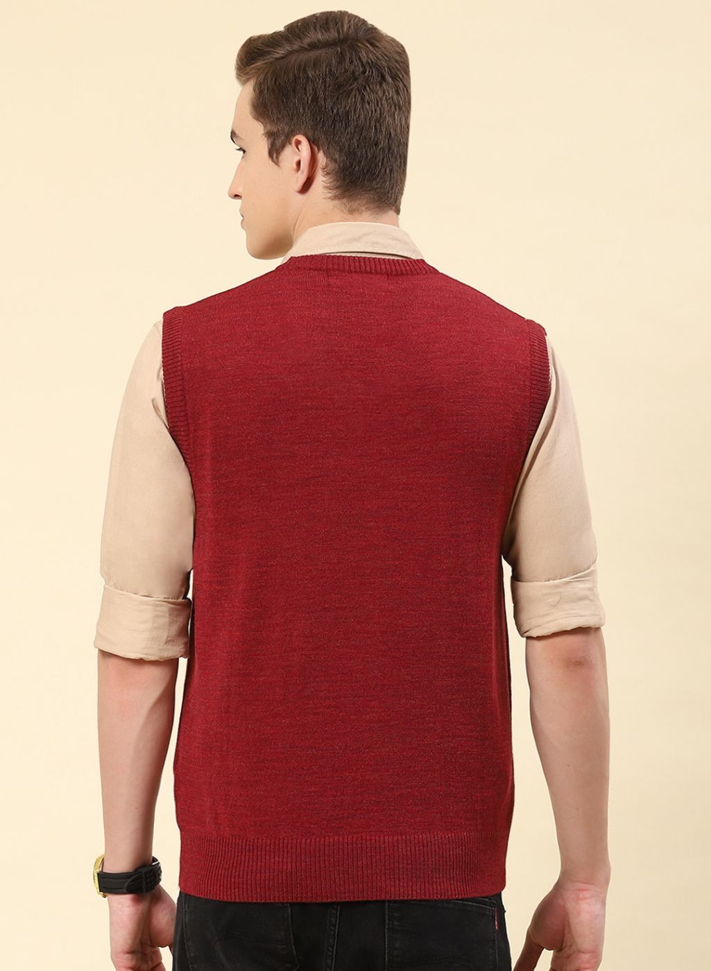 Men Maroon Solid Blend wool Sweater