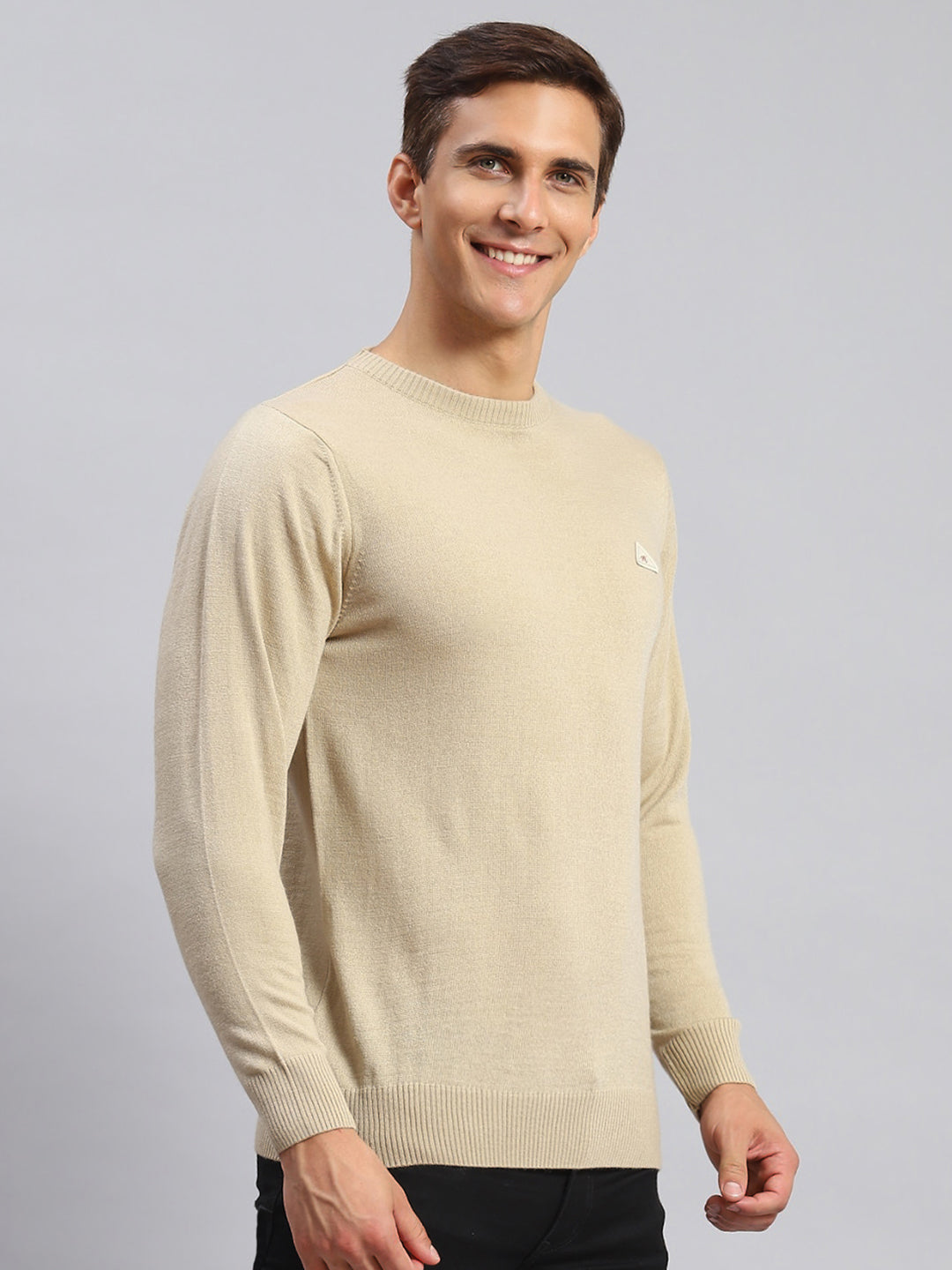 Men Camel Brown Solid Wool blend Pullover