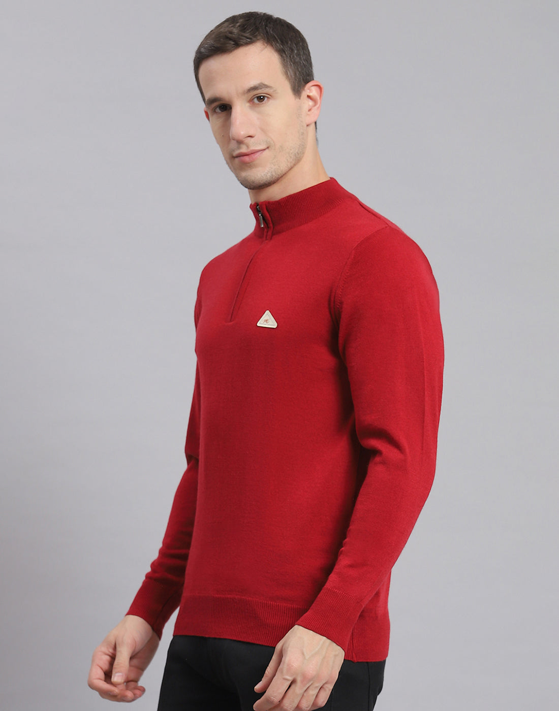 Men Red Solid H Neck Full Sleeve Sweater