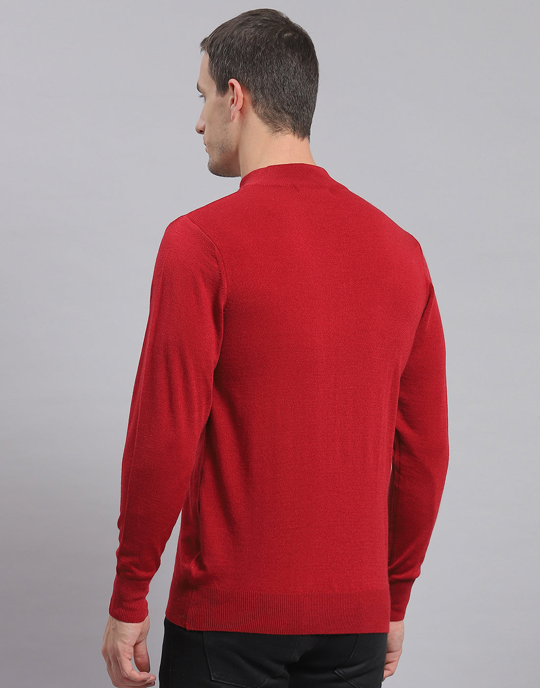 Men Red Solid H Neck Full Sleeve Sweater