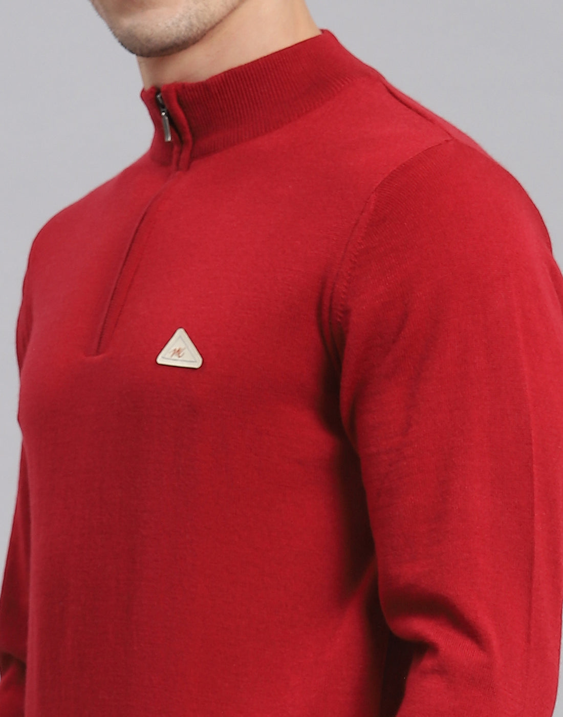 Men Red Solid H Neck Full Sleeve Sweater