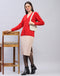 Women Red Solid V Neck Full Sleeve Cardigan