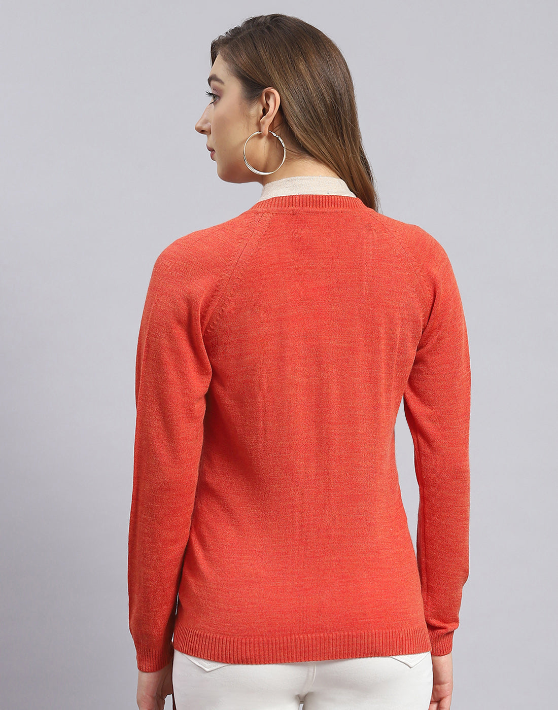 Women Rust Solid V Neck Full Sleeve Sweater