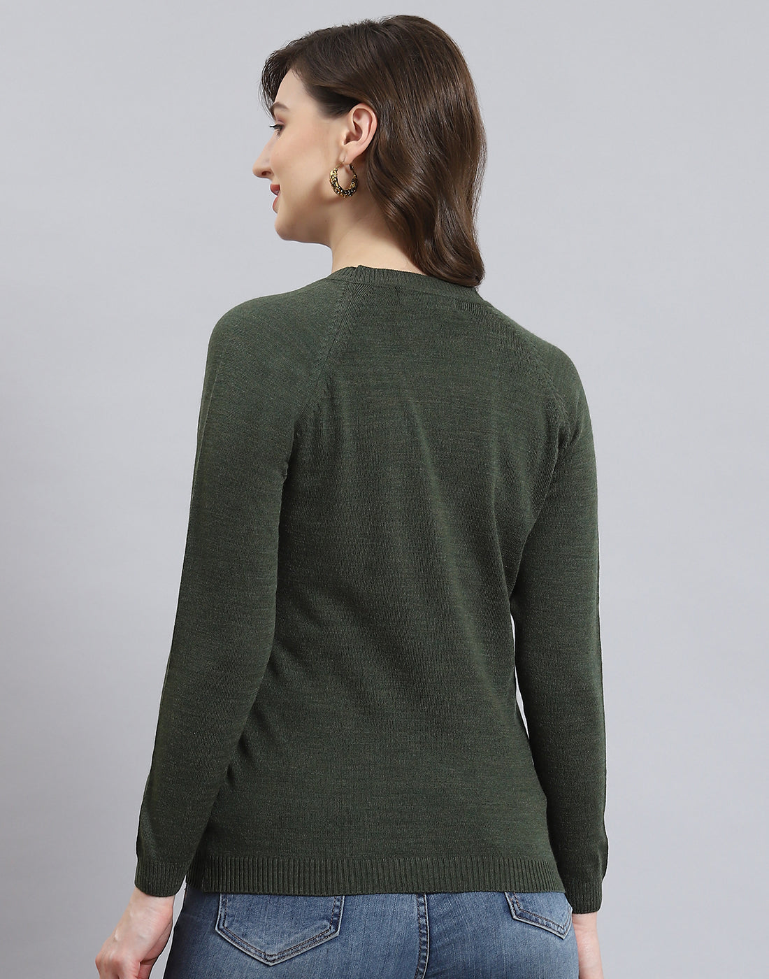 Women Green Solid V Neck Full Sleeve Cardigan