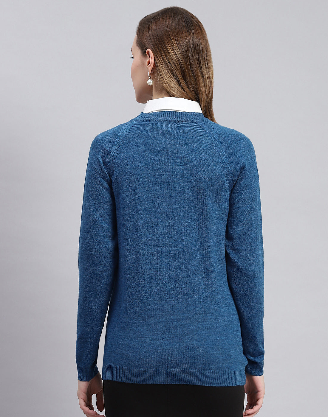 Women Blue Solid V Neck Full Sleeve Cardigans