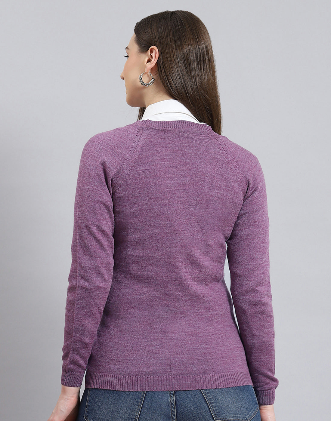 Women Purple Solid V Neck Full Sleeve Cardigan