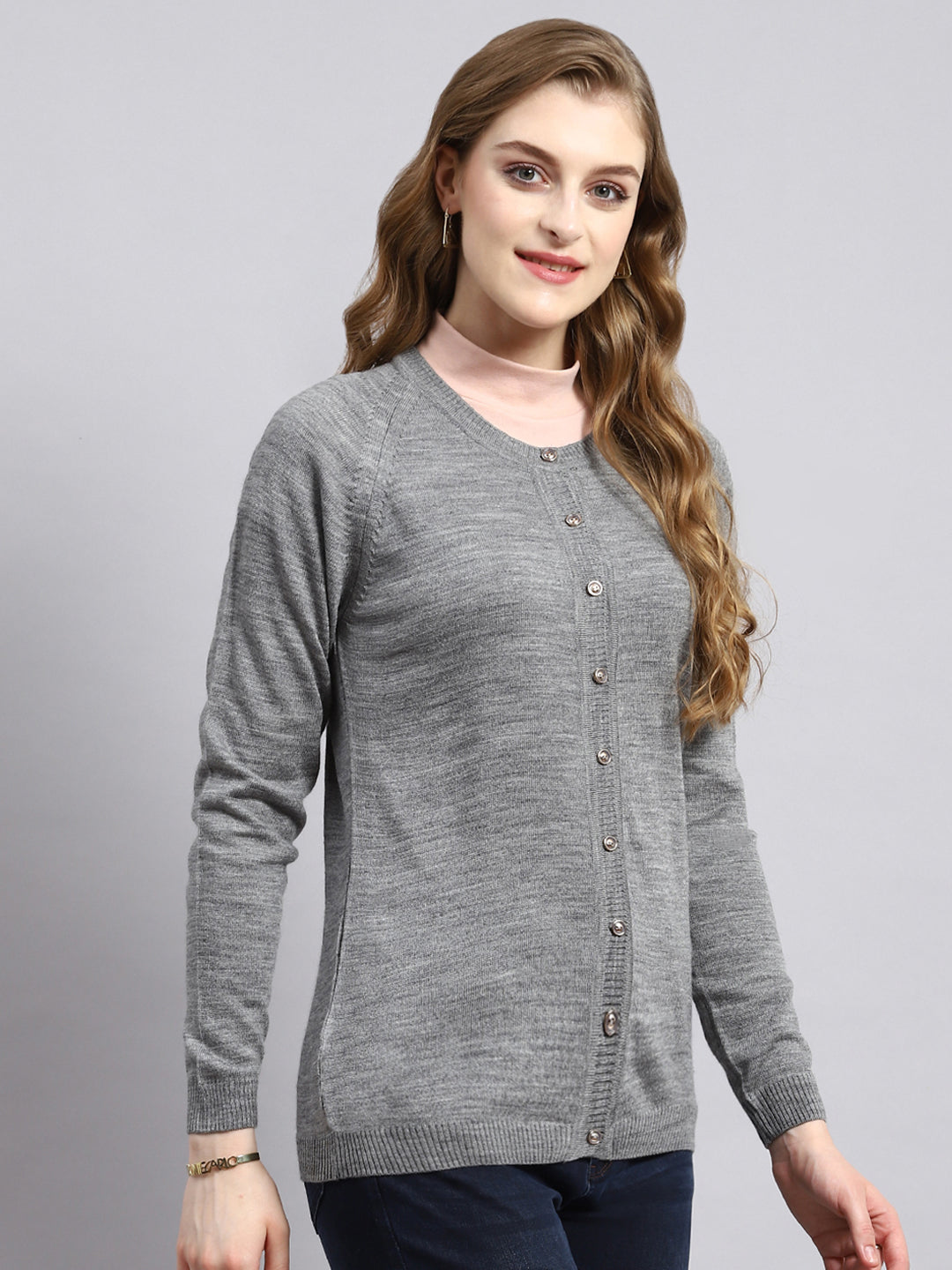 Women Grey Solid Cardigan