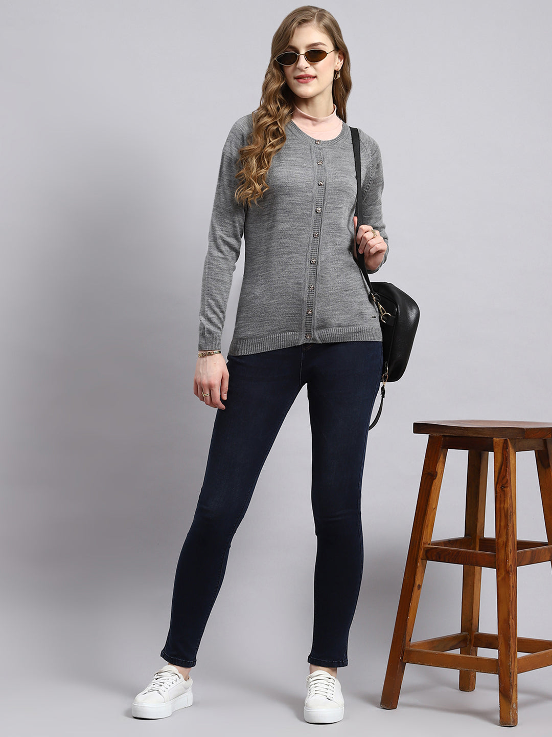 Women Grey Solid Cardigan